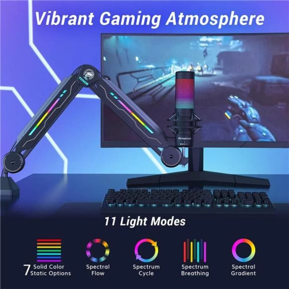 RGB Boom Arm, TONOR Adjustable Mic Stand with RGB Light for HyperX QuadCast